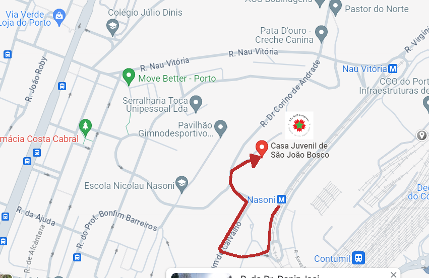 Eliru el metroo ĉe la haltejo Nasoni. Iru sud-okcidenten laŭlonge de la metrotrako al la rondvojo, Rotunda Orfeão Universitário do Porto. Ĉe la rondvojo, turnu dekstre je la unua turno, al la R. João Paulo Seara Cardoso. Iru laŭ tiu ĉi vojo direkte okcicenten, trans malgranda strato (R. Avelino Ribeiro), poste trans pli granda strato (R. Presa de Contumil) al la strato R. Amorim de Carvalho. Atinginte ĝi, turnu dekstren kaj iru laŭ tiu ŝtrato (R. Amorim de Carvalho) nordorienten, ĝis la turno. Turnu maldekstren ĉe la turno kaj kontinui iri laǔ R. Amorim de Carvalho ĝis la dekstra turno al malgranda vojo. Turnu ĉe tiu turno kaj iru en malgranda vojo al Quinta do Carvalho kaj Junulara Gastejo de São João Bosco. Tie estos la kongreso.